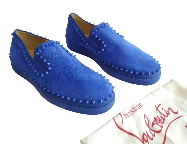 Size 40.5 - Christian Louboutin Pik Boat Electric Blue Suede Sneakers-Hover-Image