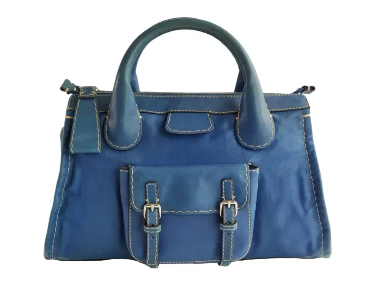 Chloe Edith Blue Leather Satchel-Hover-Image