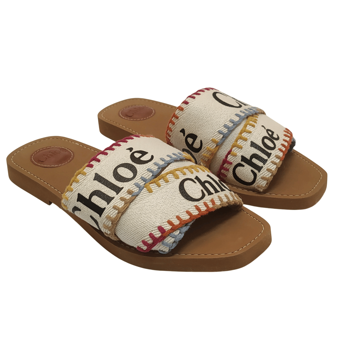 Chloe Woody Slides Multicolor Stitching