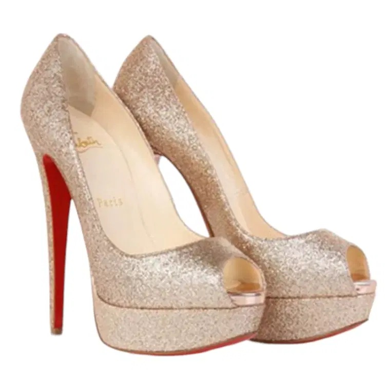 Christian Louboutin Lady Peep Glitter 150 Platform Peep Toe Pumps Gold-Hover-Image