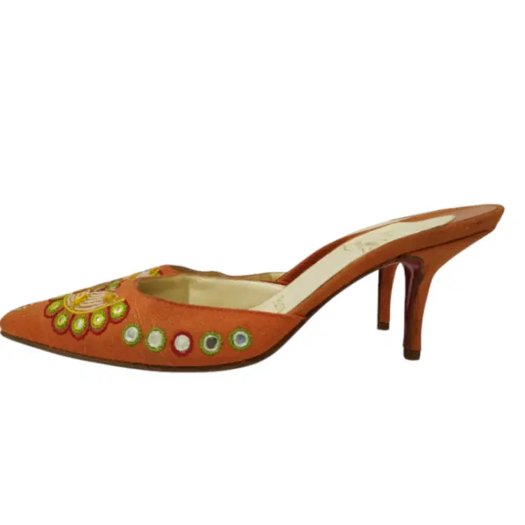 Christian Louboutin Natural Canvas Embroidered Mules-Hover-Image