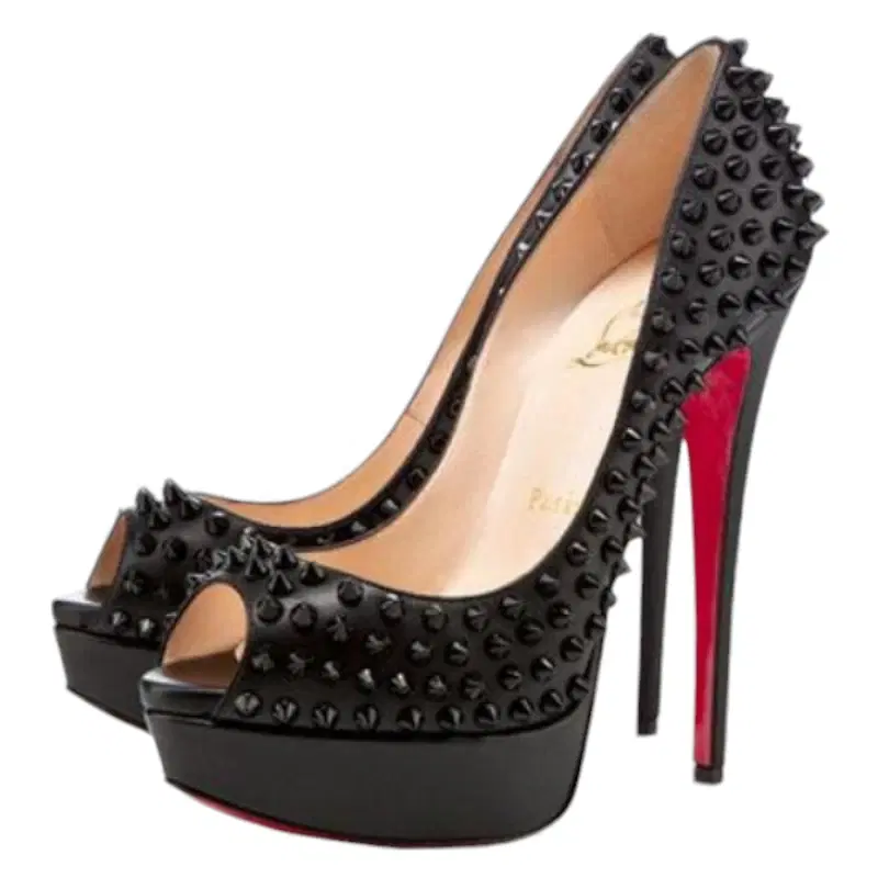 Christian Louboutin Black Leather Lady Peep Spike Platform Pumps