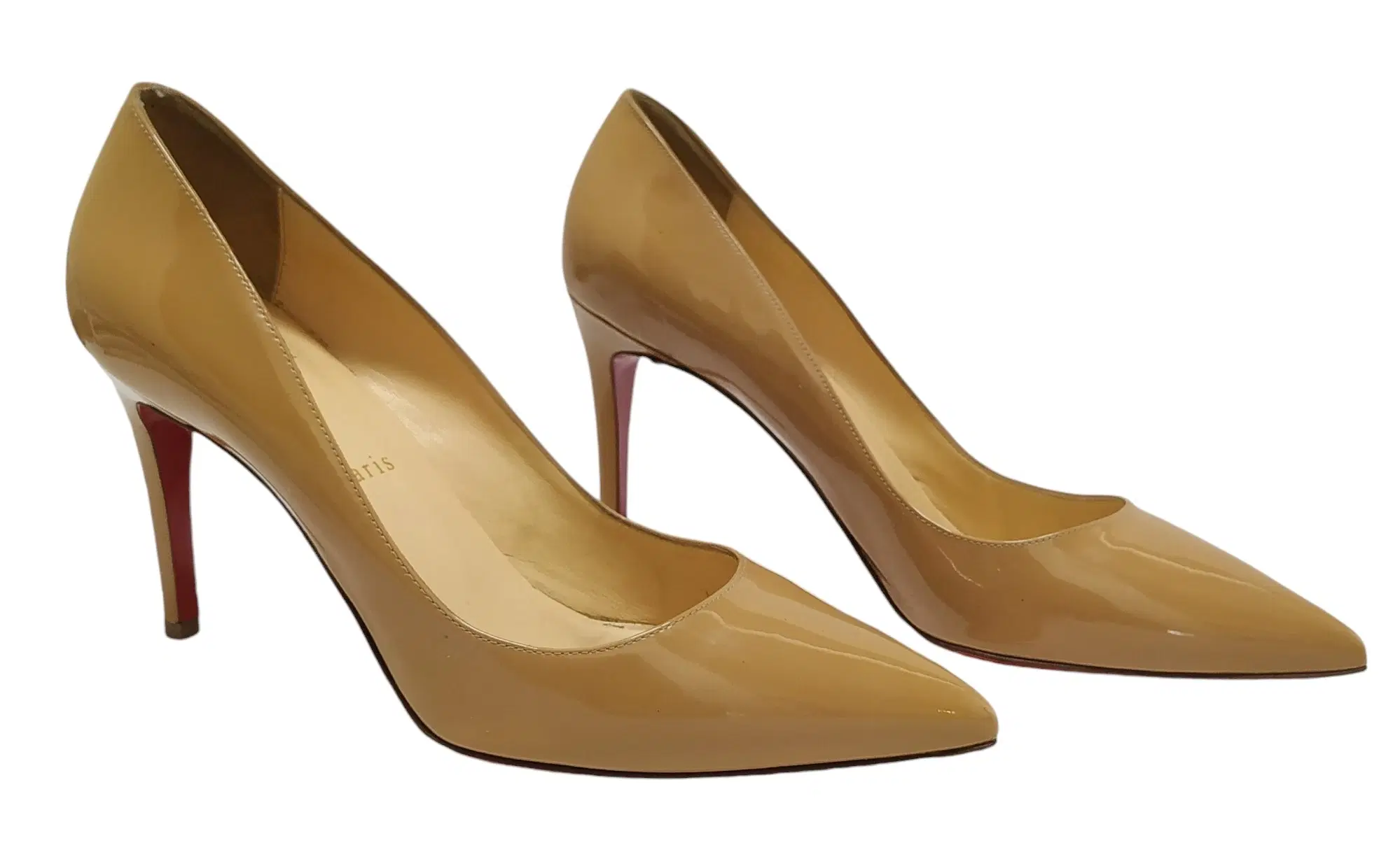 Size 39.5 - Christian Louboutin Pigalle 100 Nude Patent Leather Pumps