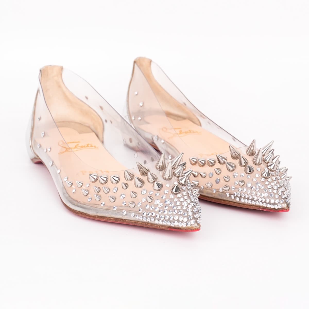 Size 35.5 - Christian Louboutin Transparent PVC Spike Collaclou Flats