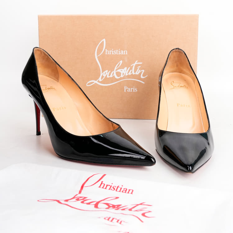 Size 38 - Christian Louboutin Black Patent Leather Pumps-Hover-Image