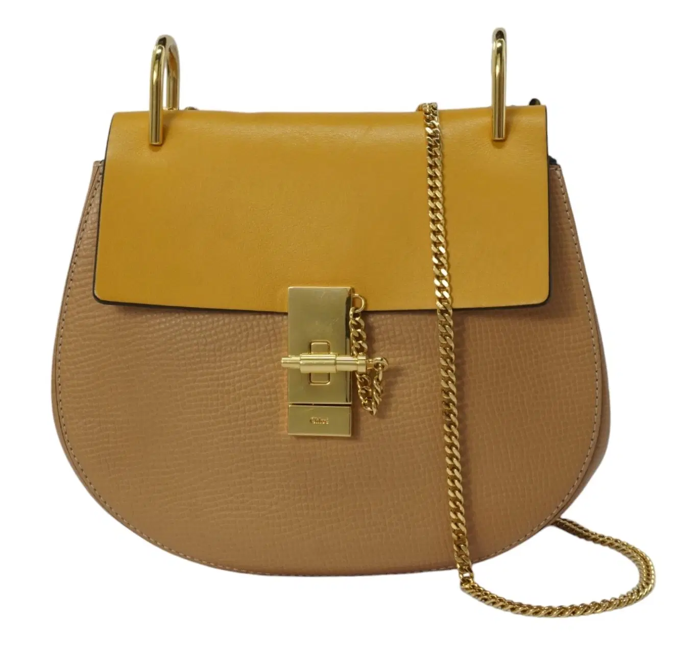 Chloe Grained Calfskin Lambskin Medium Bi-Color Drew Shoulder Bag Wet Sand Sunflower