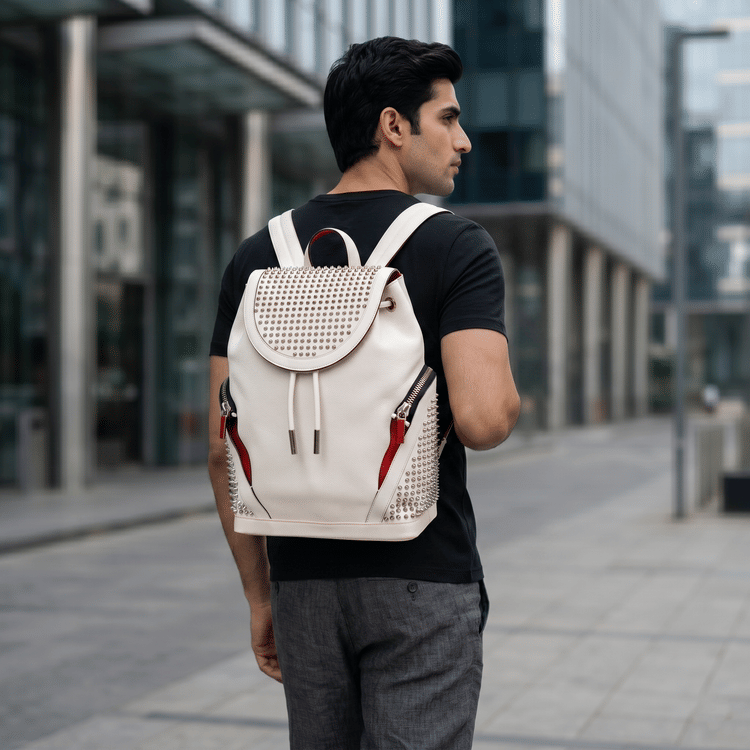 Christian Louboutin Calfskin Spiked Explorafunk Backpack White-Hover-Image
