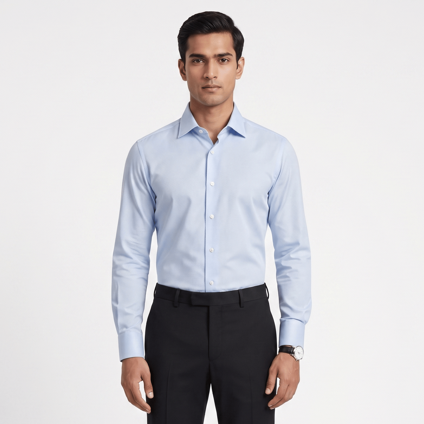 Size-44 Canali Light Blue Stripped Shirt