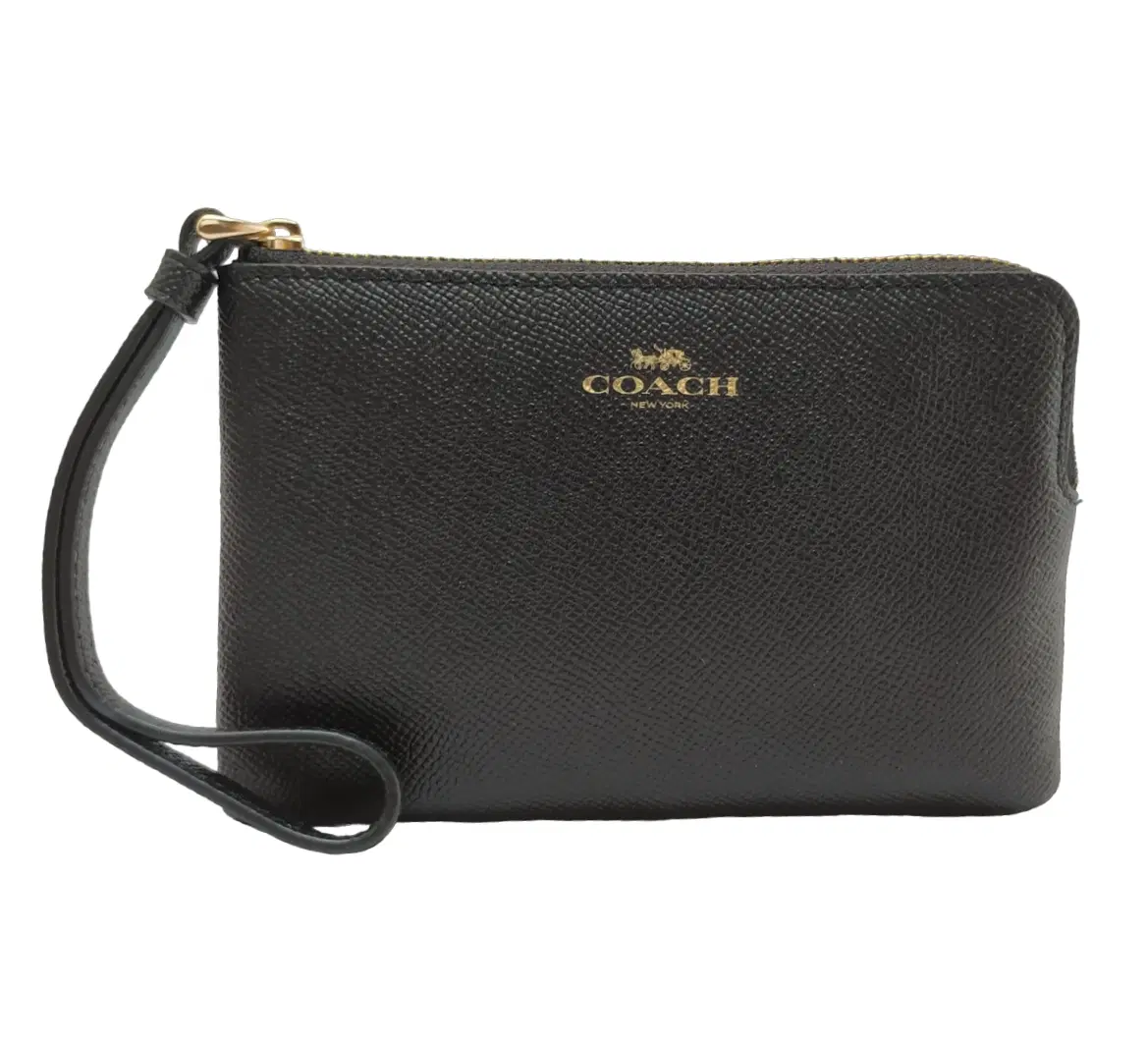 Coach Black Crossgrain Leather Corner Zip Wristlet