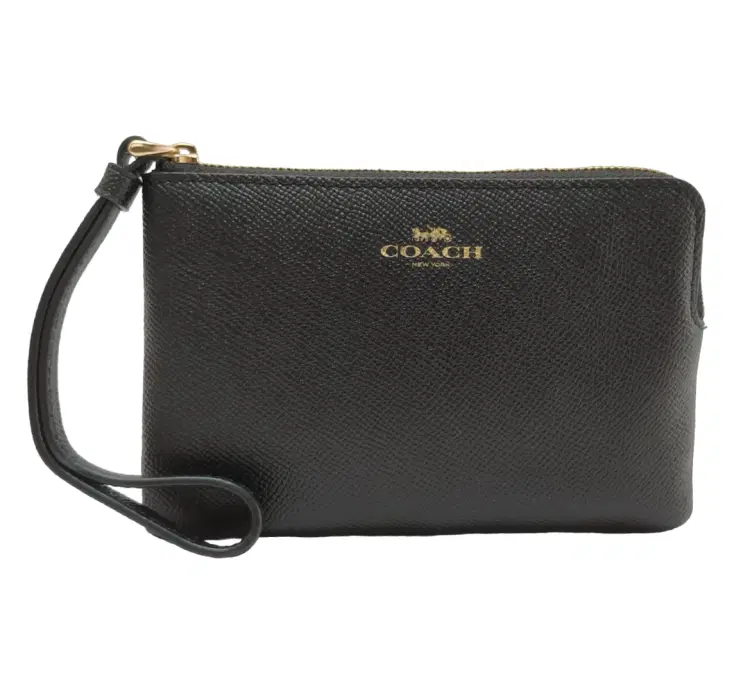 Coach Black Crossgrain Leather Corner Zip Wristlet-Hover-Image