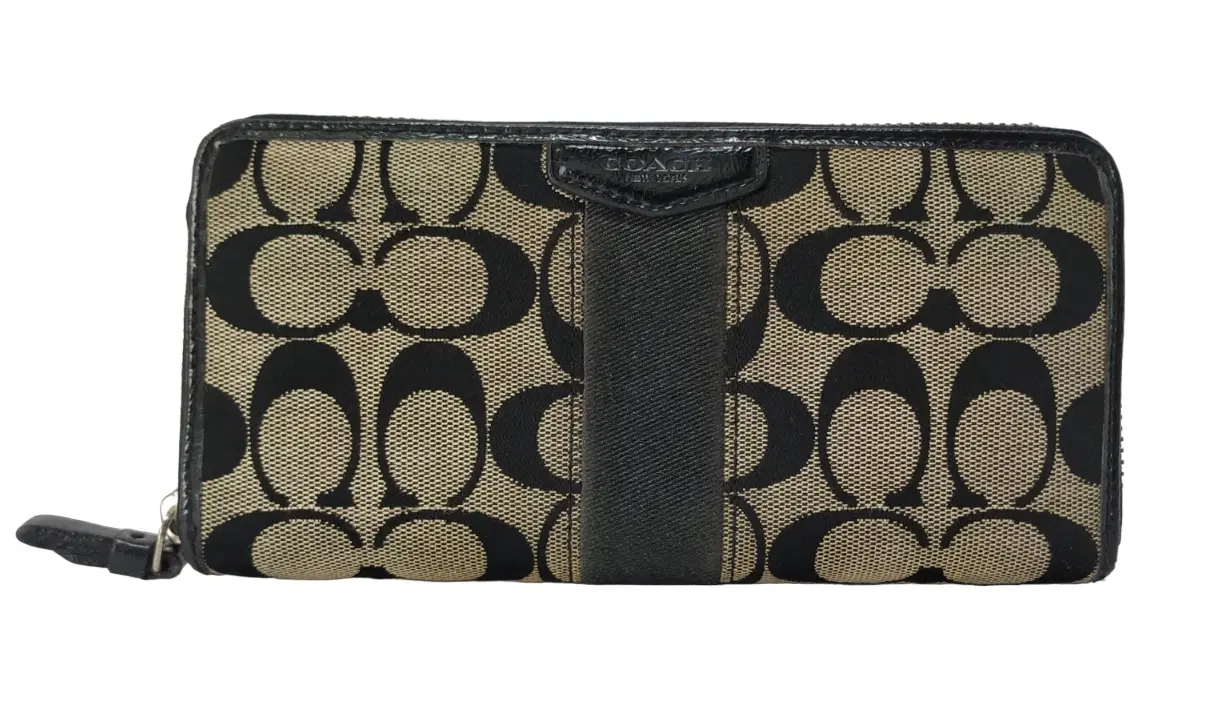 Coach Signature Canvas and Leather Zip Around Wallet