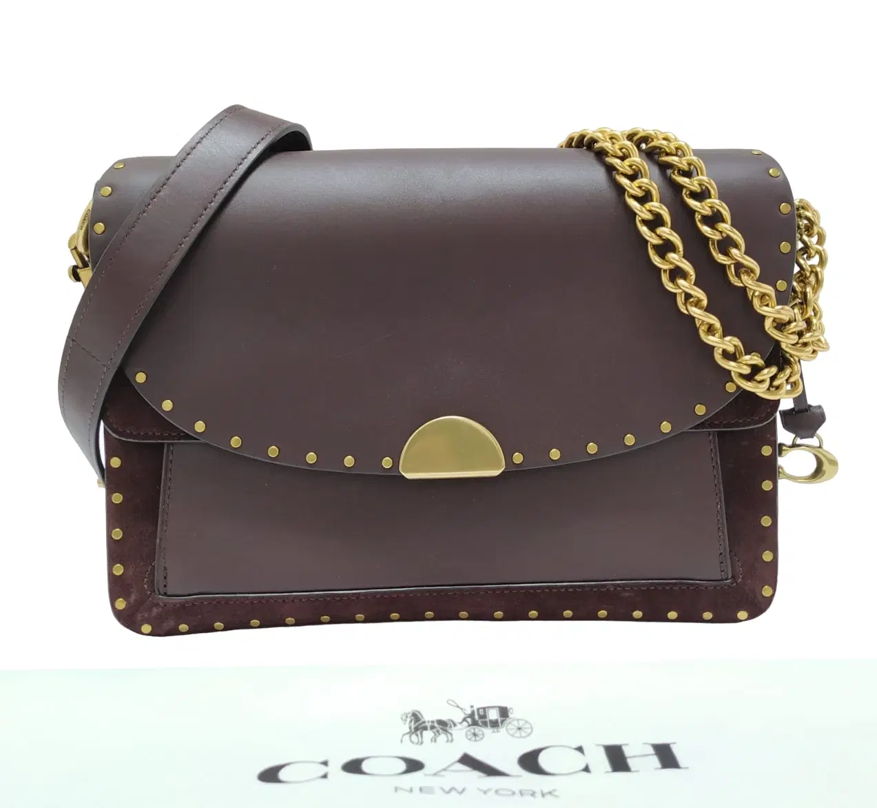 Coach Dreamer Rivets Suede and Leather Shoulder Bag