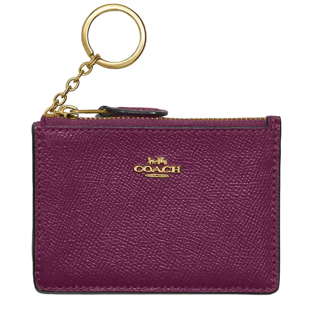 Coach Mini Skinny Id Case W/ Keyring Deep Berry Crossgrain Leather