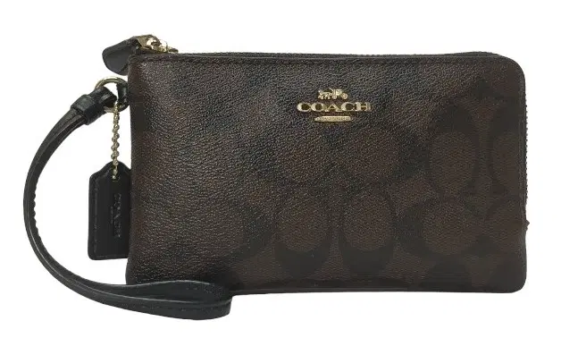 Coach Brown Monogram Double Zipper Wristlet