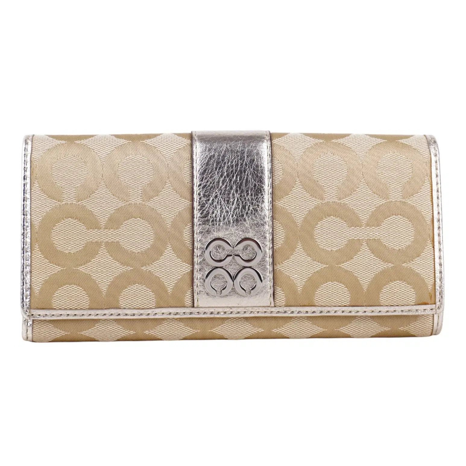 Coach Beige Gold Canvas Leather Card Wallet
