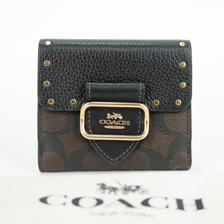 Coach Small Morgan Wallet In Colorblock Signature Canvas With Rivets-Hover-Image