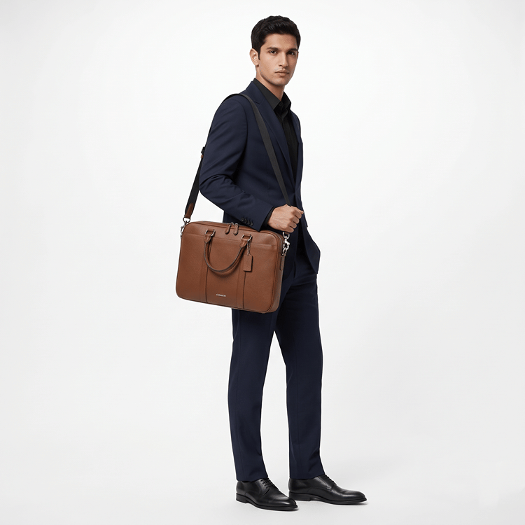 Coach Brown Leather Double Zip Metropolitan Briefcase Bag-Hover-Image