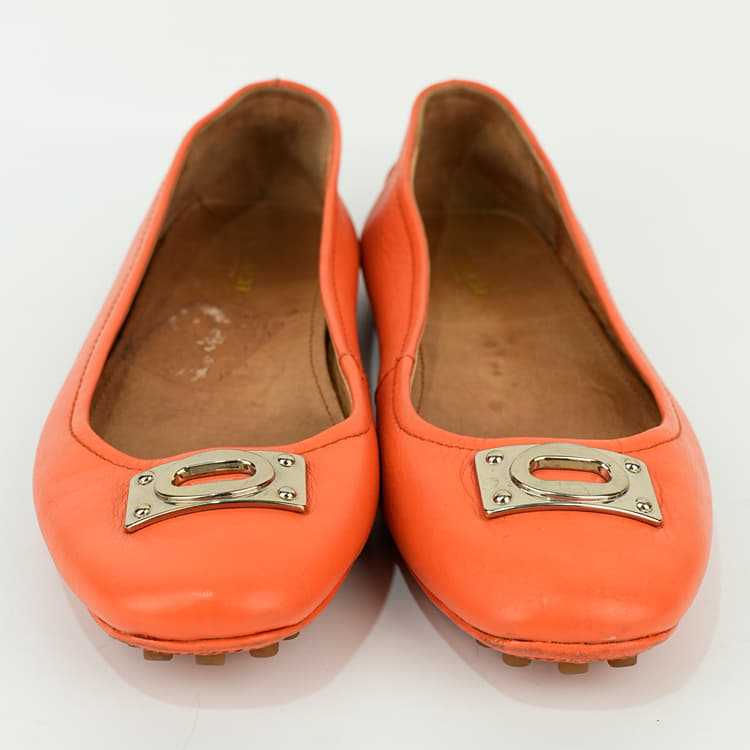 Size 38 - Coach Orange Leather Ballet Flats-Hover-Image