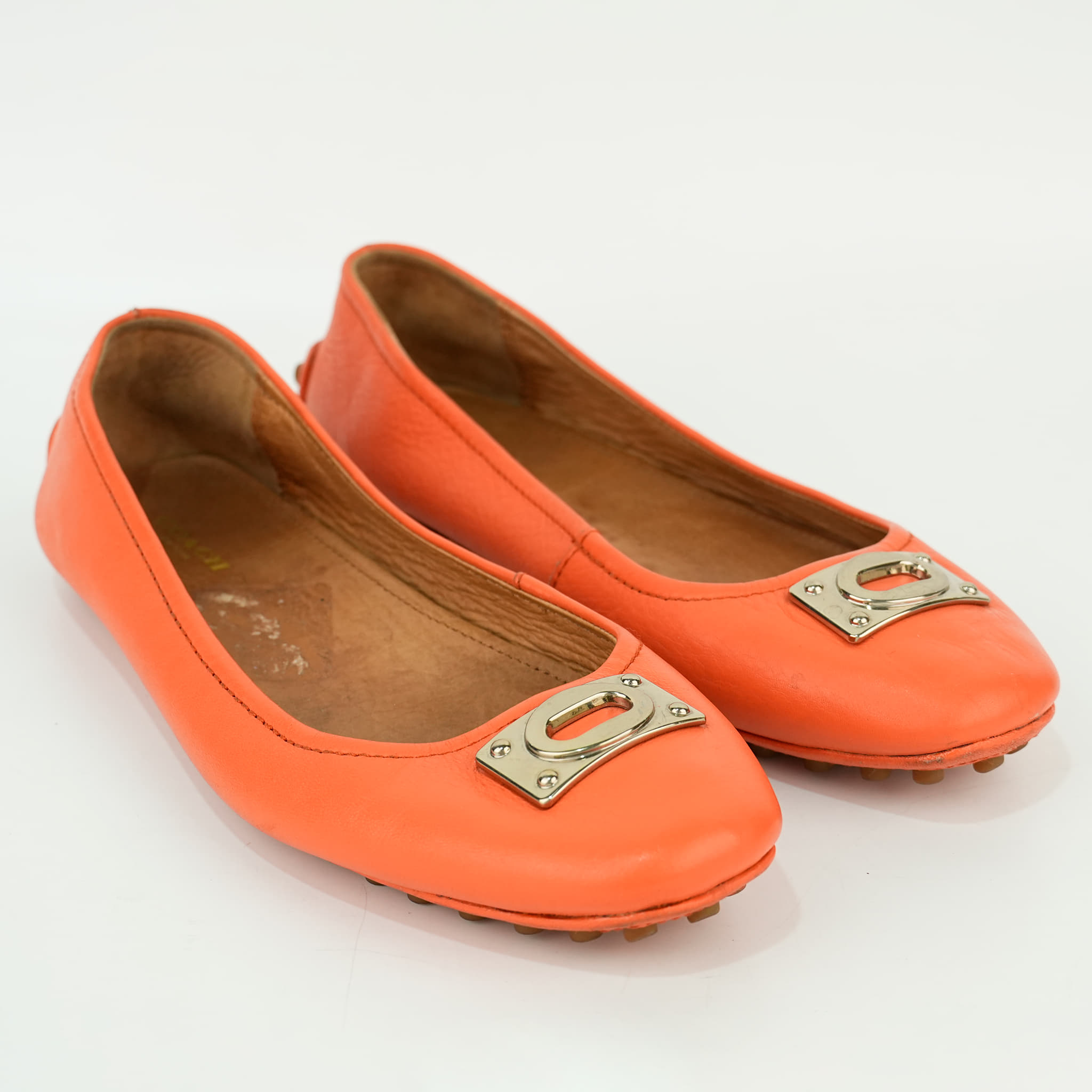 Size 38 - Coach Orange Leather Ballet Flats
