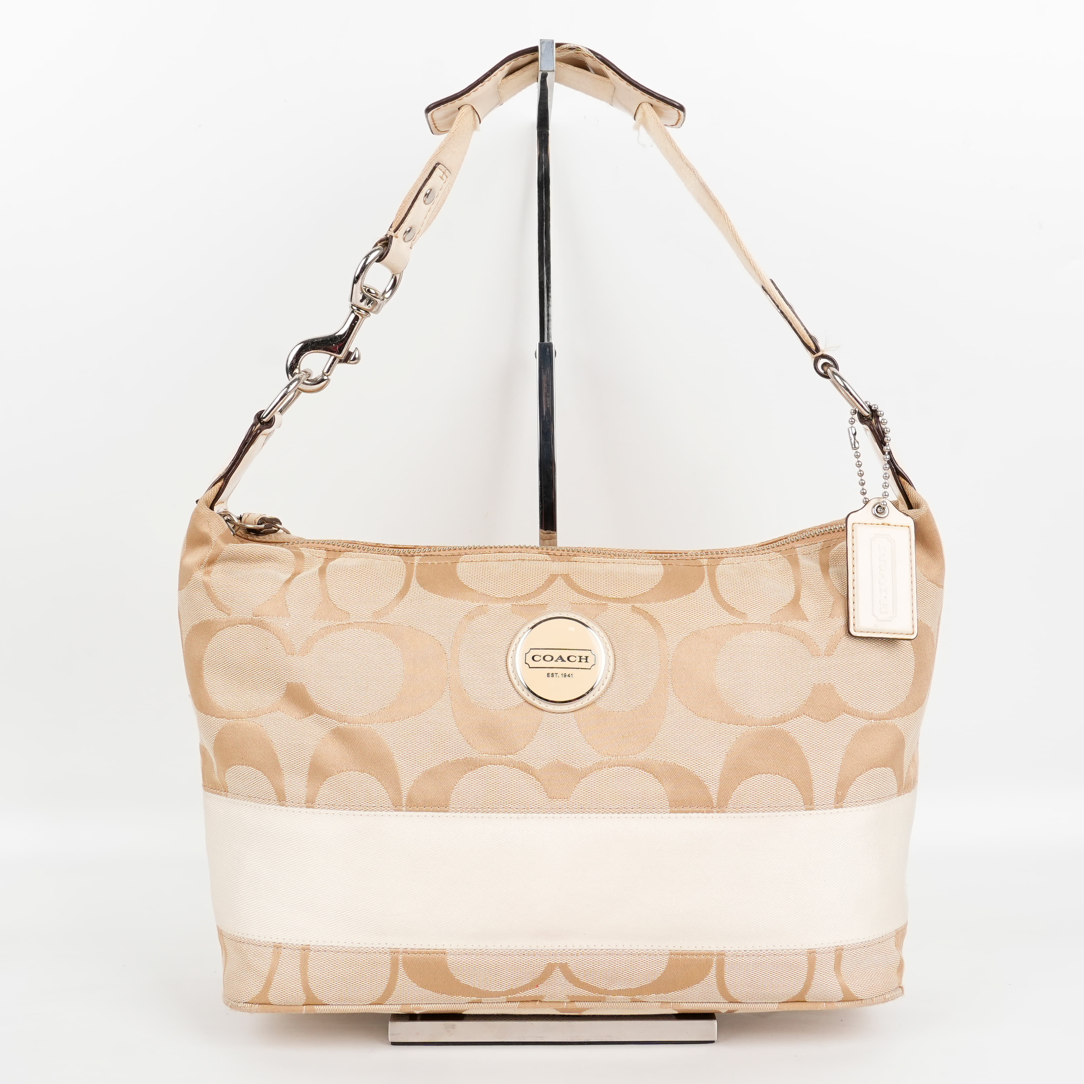 Coach Signature Stripe Tote In Beige