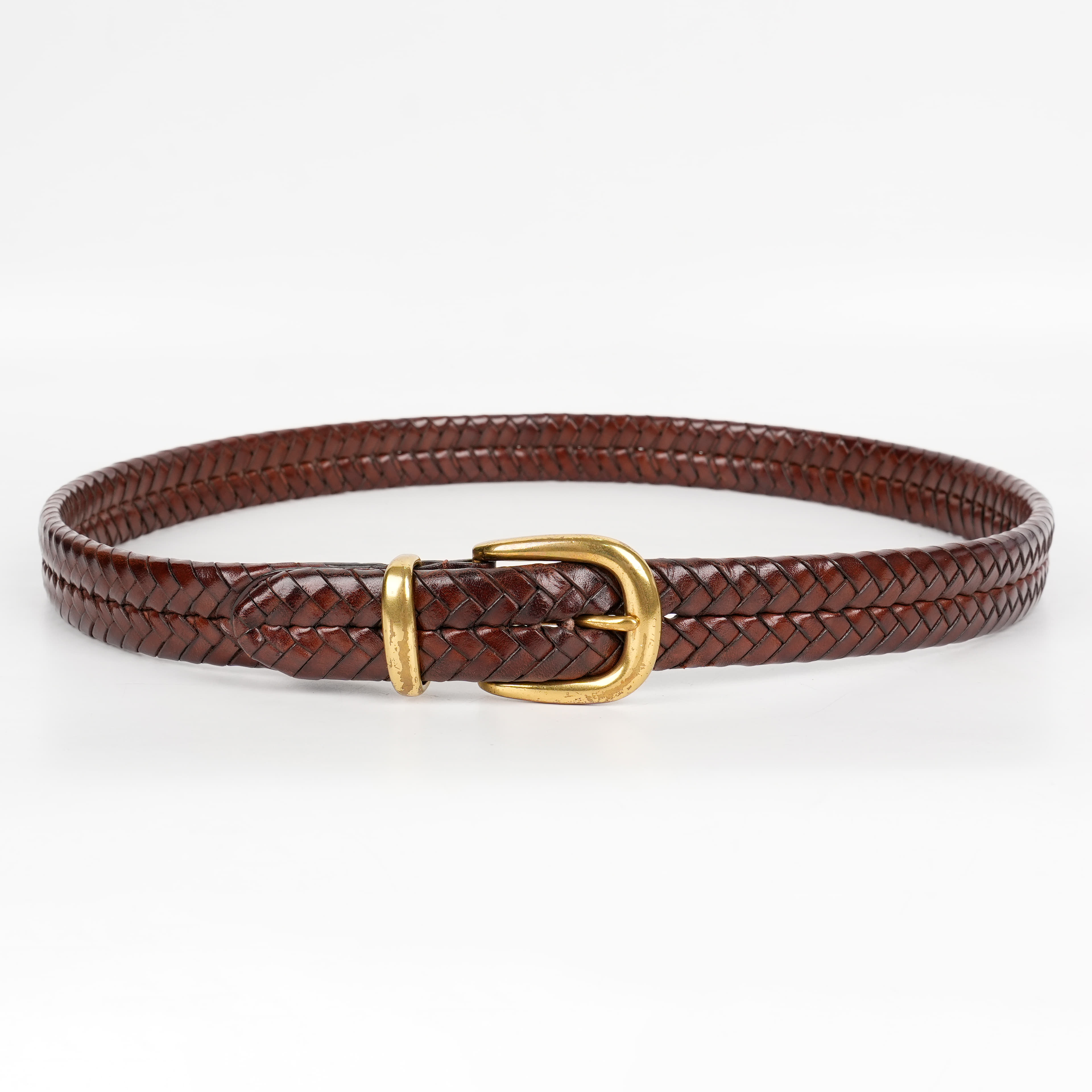 Coach Leather Woven Braided Brass Buckle Belt