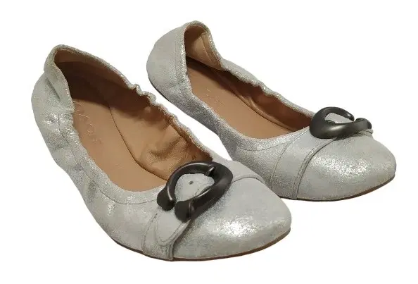 Size 6.5 - Coach Silver Signature Buckle Stanton Ballet Ballerinas-Hover-Image