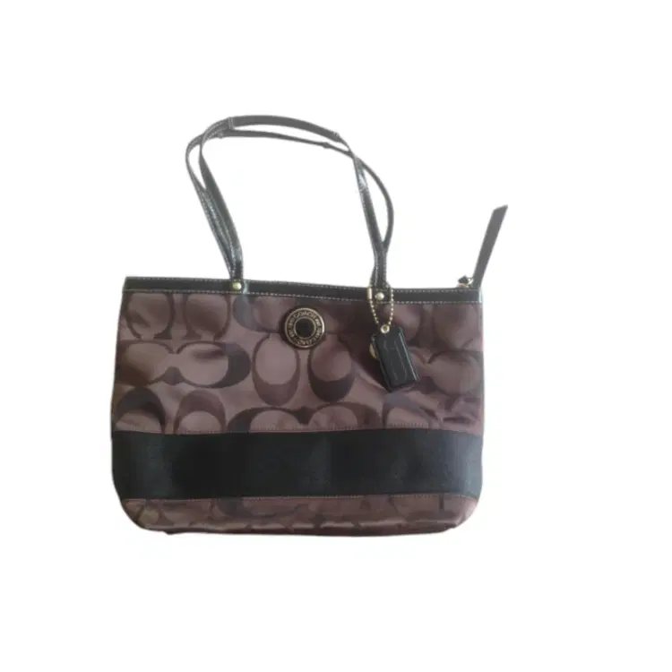 Coach Brown and Black Monogram Thin Shoulder Strap Tote-Hover-Image