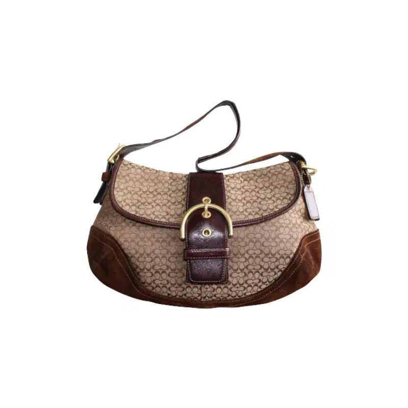 Coach Signature Shoulder Bag with Suede Trimming