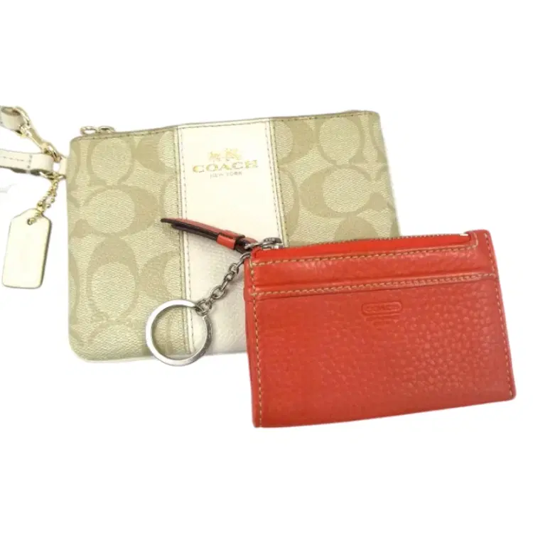 COACH Pouch SET Leather CC Signature Beige Red-Hover-Image