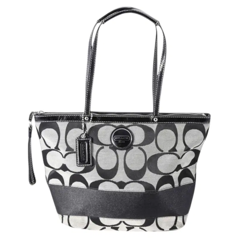 Coach 15112 Signature Stripe Silver and Black Tote