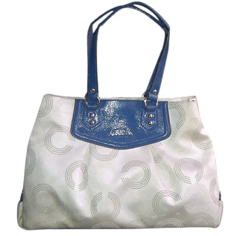 Coach Leather Blue Ashley Beige Satin Bag
