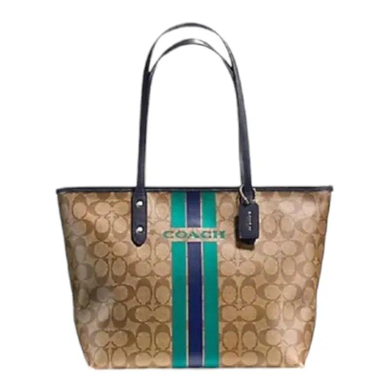 Coach Varsity Stripe City Zip Signature Tote