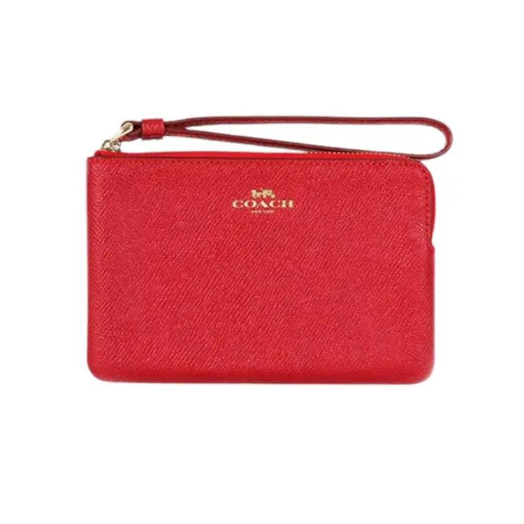Coach Crossgrain Leather Corner Zip Red Wristlet-Hover-Image