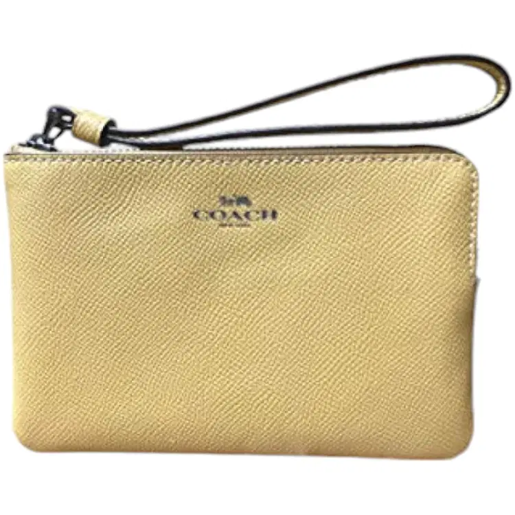 Coach Crossgrain Leather Corner Zip Yellow Wristlet-Hover-Image