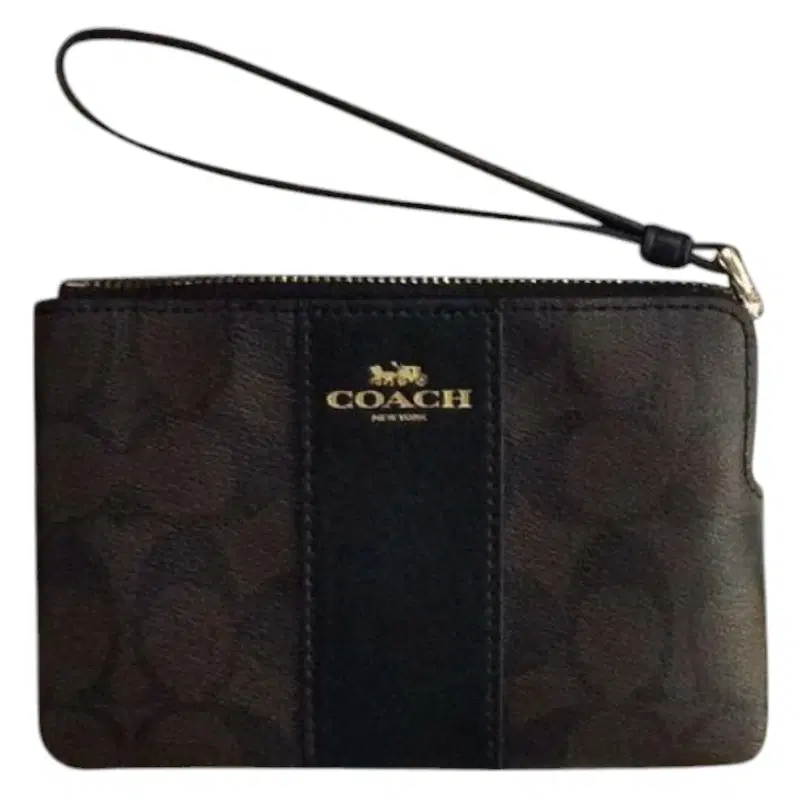 Coach Signature Corner Zip Canvas With Leather Stripe Wristlet