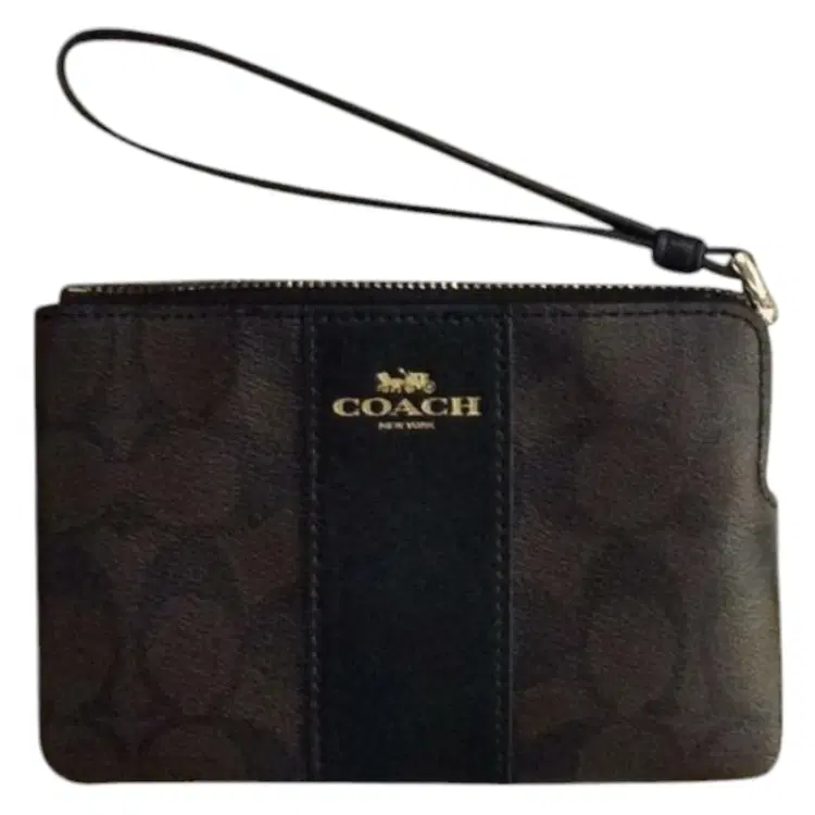 Coach Signature Corner Zip Canvas With Leather Stripe Wristlet-Hover-Image