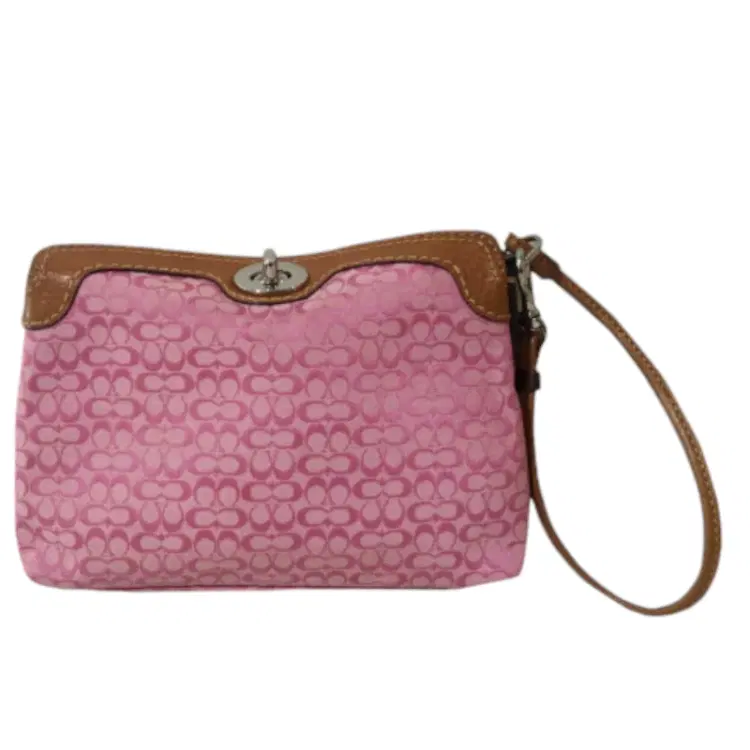 Coach Signature Turnlock Capacity Pink Wristlet-Hover-Image