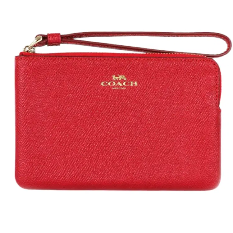 Coach Leather Corner Zip Red wristlet-Hover-Image
