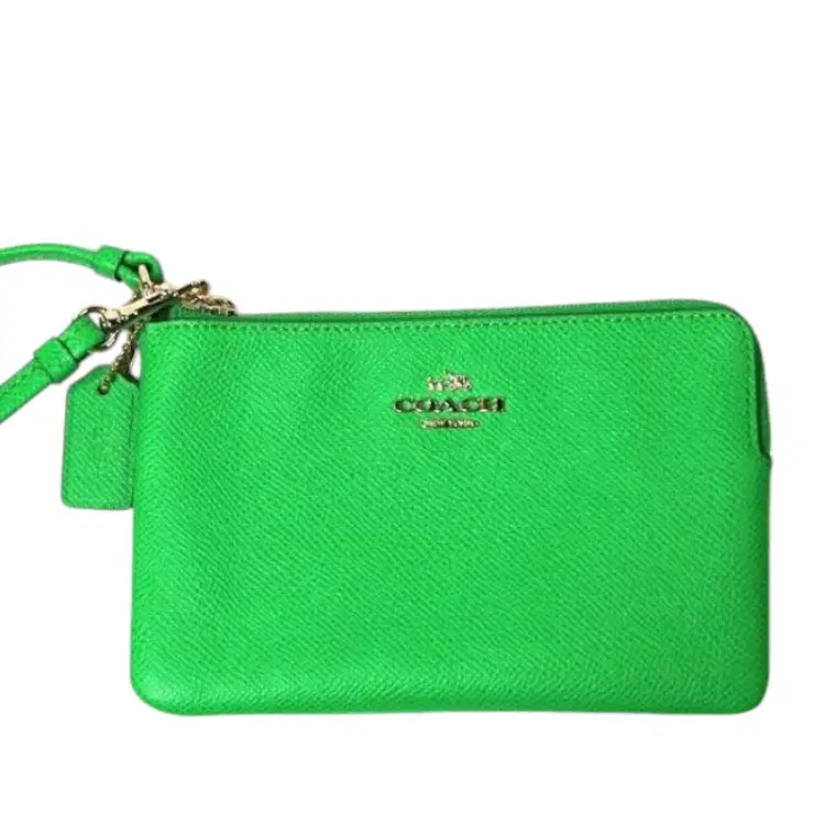 Coach Leather Corner Zip Green wristlet-Hover-Image