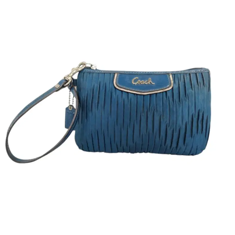 Coach Ashley Pleated Ocean Blue Satin Wristlet