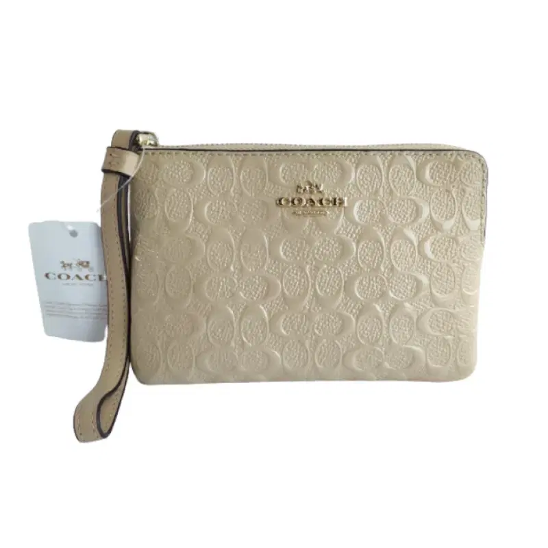 Coach Corner Zip Signature Debossed Patent Leather Wristlet