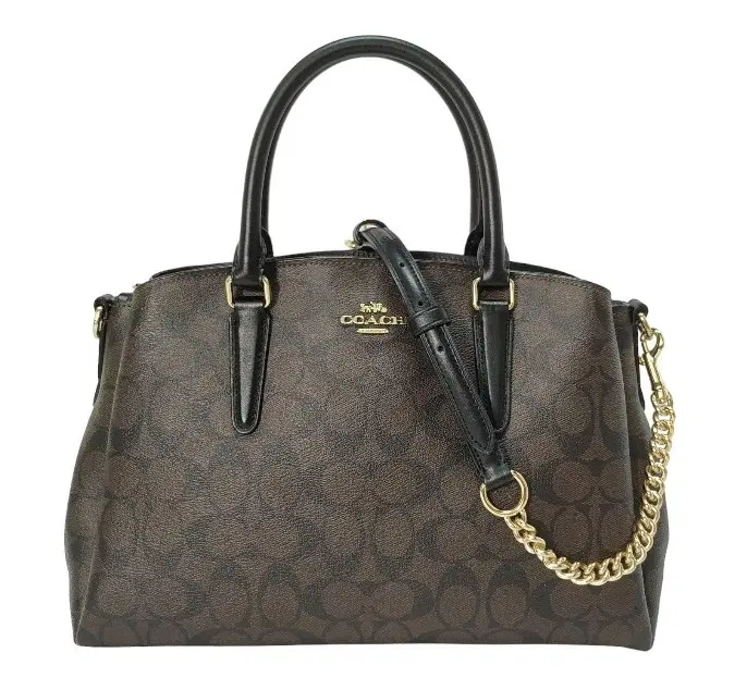 Coach Brown/Black Signature Coated Canvas Sage Carryall Satchel