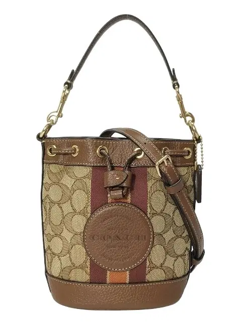 Coach Mini Dempsey Bucket Bag In Signature Jacquard With Stripe And Coach Patch