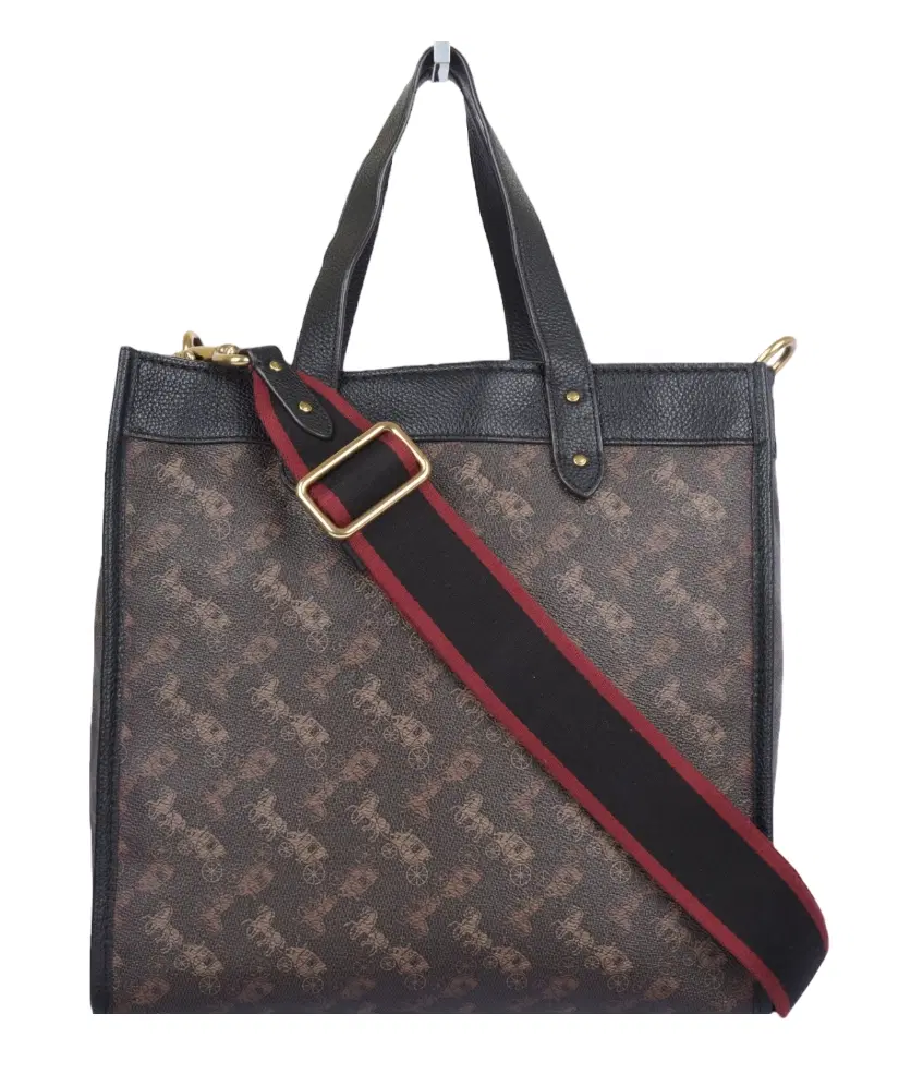 Coach Dark Brown Carriage Print Coated Canvas And Leather Field Tote