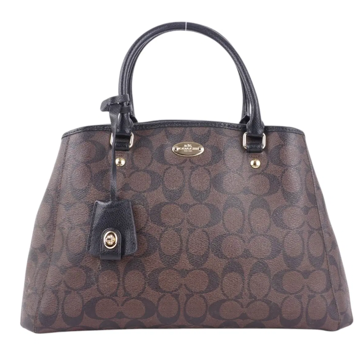 Coach Dark Brown Signature Coated Canvas and Leather Margot Satchel