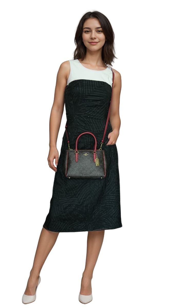 Coach Mini Surrey Carryall In Signature Canvas With Smooth Leather And Red Trim-Hover-Image