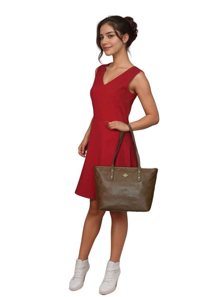 Coach City Zip Tote Bag in Brown Crossgrain Leather-Hover-Image