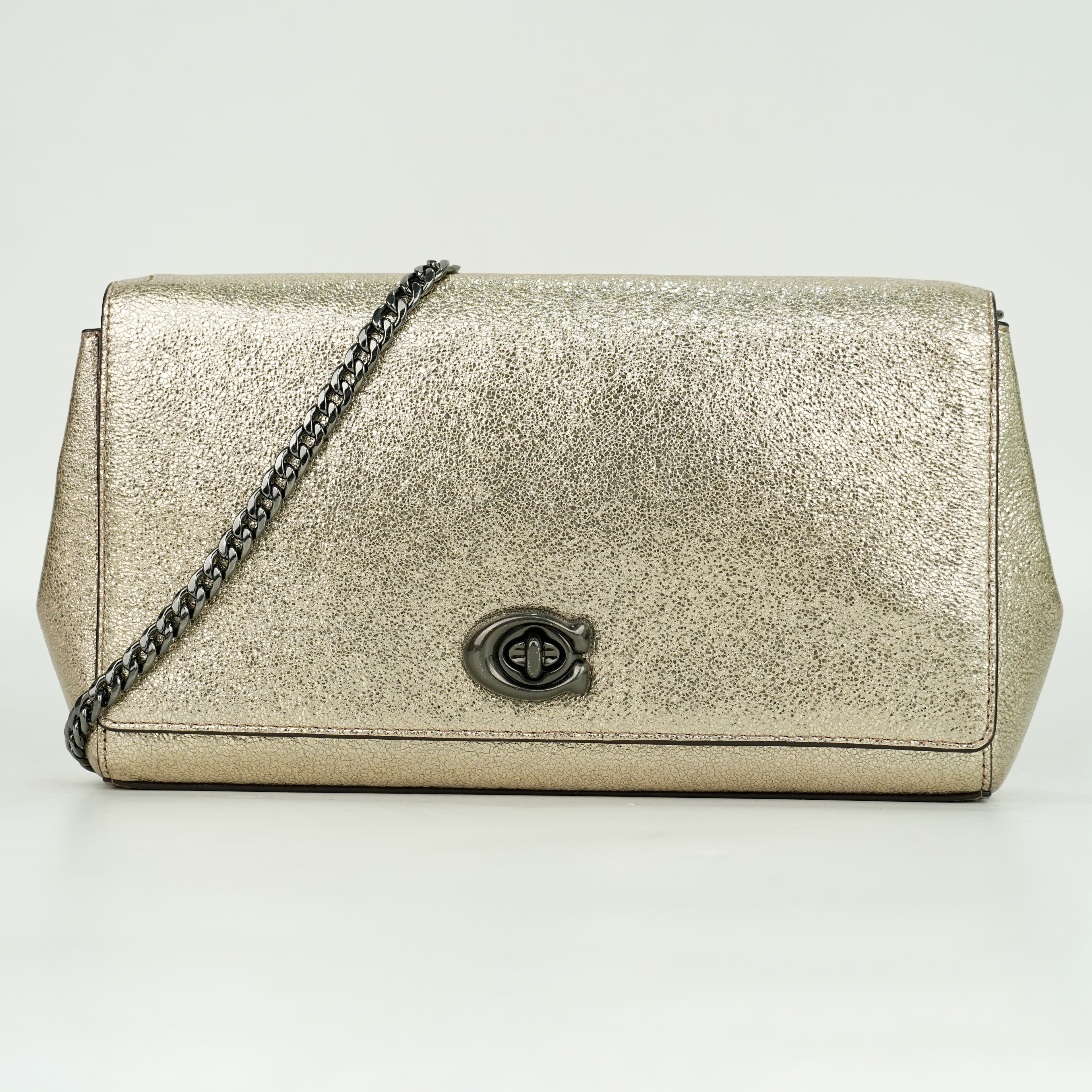 Coach Alexa Metallic Leather Turnlock Clutch