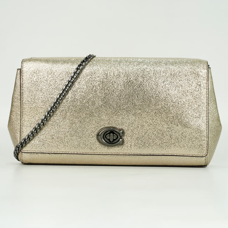 Coach Alexa Metallic Leather Turnlock Clutch-Hover-Image