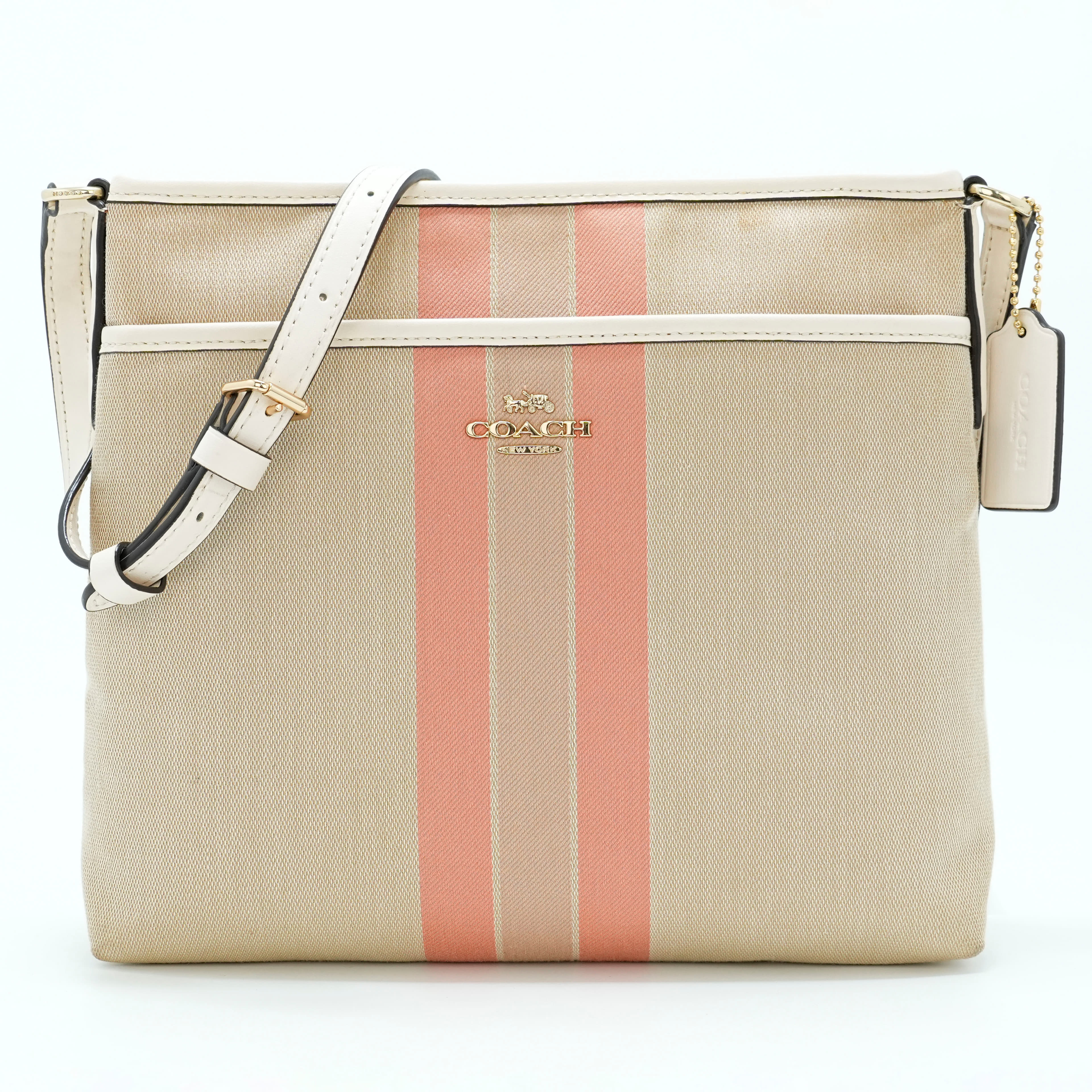 Coach Canvas Strip Zip File Crossbody Bag